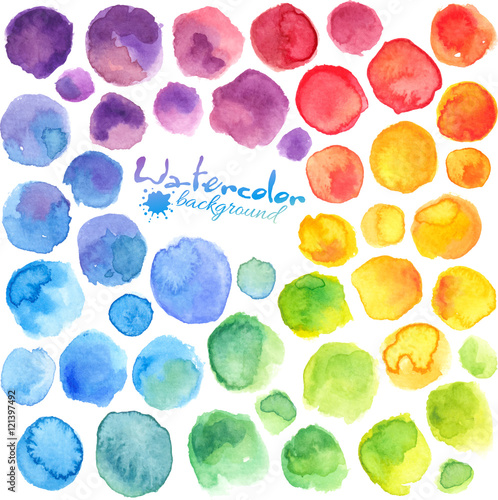 Fotografía Bright rainbow colors watercolor painted vector stains