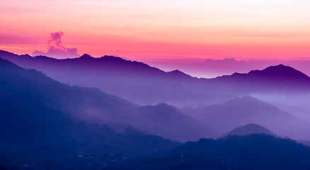 purple sunset in the mountains