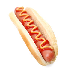 Sticker - Hot Dog with mustard and ketchup, isolated on white