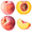 peach fruit sliced collection isolated on white background