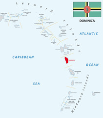 lesser antilles outline map dominica with flag