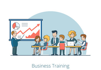Wall Mural - linear flat business coach training stuff vector illustration