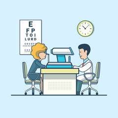 Wall Mural - linear flat business woman visit vector ophthalmologist