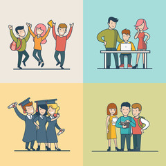 Wall Mural - linear flat education university study graduation student vector