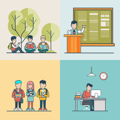 Wall Mural - linear flat students notebooks reading report vector education
