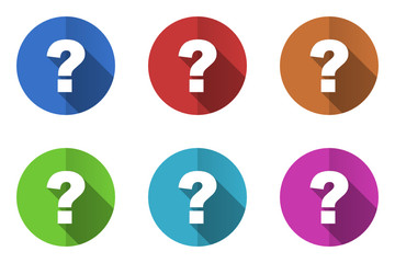 Leinwandbilder - Flat design vector icons. Colorful question mark web buttons set.