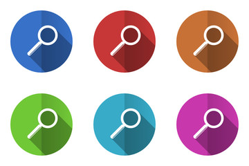 Aufkleber - Flat design vector icons. Colorful search web buttons set.