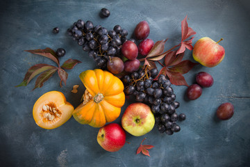 Canvas Print - Autumn fruits  and vegetables