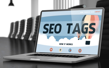 Wall Mural - laptop screen with seo tags concept. 3d.