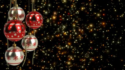 Wall Mural - red and silver christmas balls with glitter bokeh background. Seamless loop. 3D render