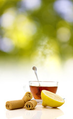 Wall Mural - image of tea, cookies and lemon closeup