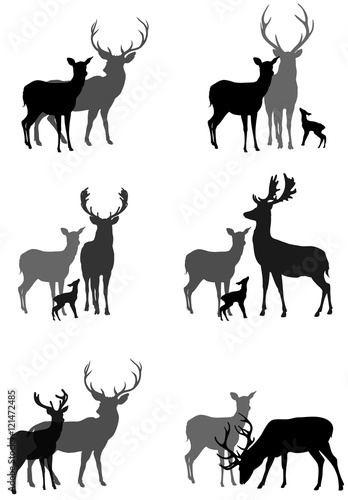Download set of silhouettes of deer family and a couple of deer ...