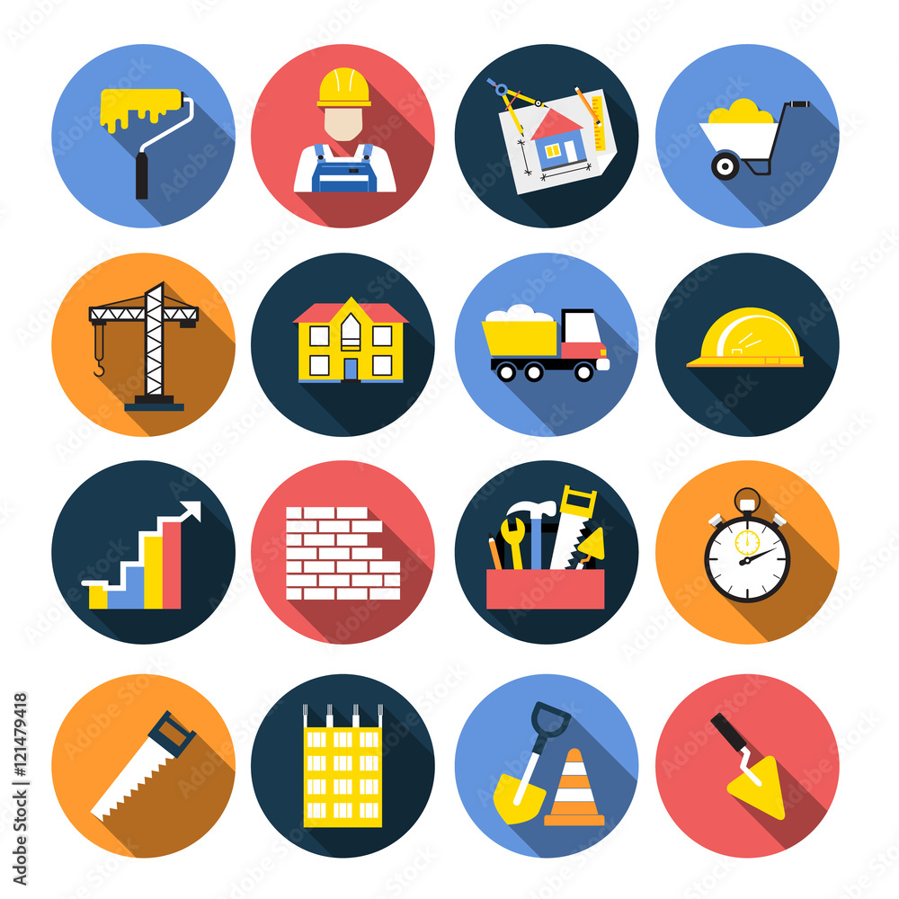 Watch Construction Icon Set of construction icons in flat design with long shadows Stock Vector ...