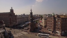 Amsterdam Aerial Sightseeing. Flying Above Old Centre District. 4K