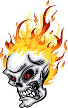 Skull Head On Fire Red Eye With Flames Vector Illustration