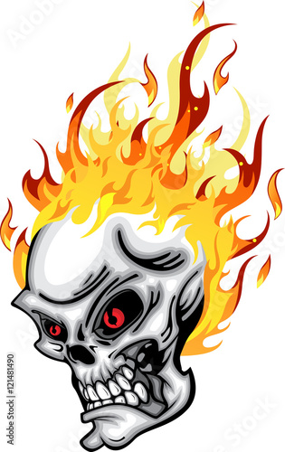 Skull head on Fire red eye with Flames Vector Illustration - Buy this ...