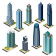 Isometric skyscrapers and office buildings houses roads and parks. Vector landmarks. Dubai buildings set isolated