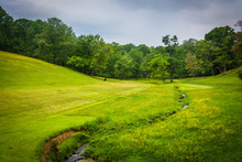 Small Stream And Farm Field In Rural Baltimore County, Maryland.