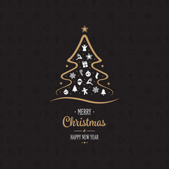 merry christmas gold tree ornament black background