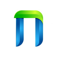 N letter leaves eco logo, volume icon. Vector design green and blue template elements an icon for your ecology application or company