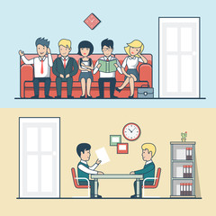 Wall Mural - linear flat hr manager talks with man, candidate line vector