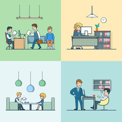 Wall Mural - linear flat office life business meeting interview vector set