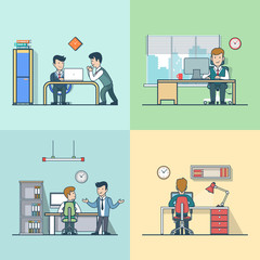 Wall Mural - linear flat office rooms business man fellows manager vector