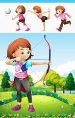 Sticker - Girl doing archery and other sports