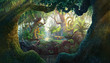 Fantasy inside forest background painting