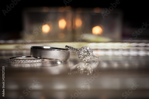 Fotografie, Obraz Wedding rings stacked on beautiful background