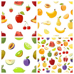 Wall Mural - Set of vector fruits seamless patterns