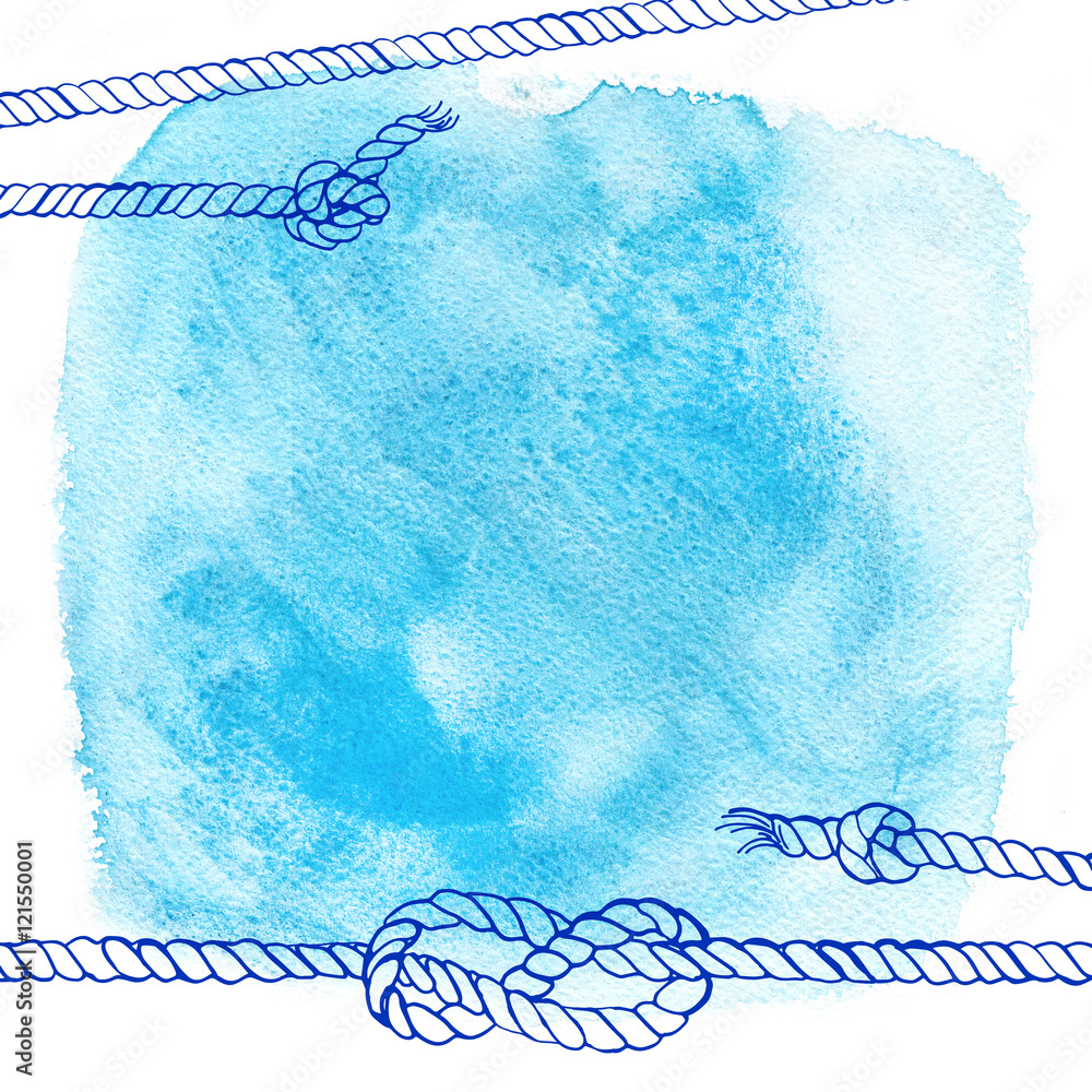Spray Paint Writing Rugged Ropes Watercolor abstract background in marine style. Drawing the line on the ...