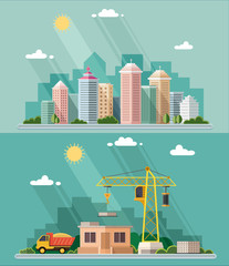 Wall Mural - Urban landscape illustration set. big city, Construction site, b