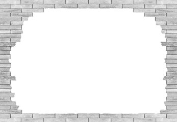 brick wall with hole Isolated on white background for design tex