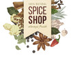 spice shop paper emblem with different spices