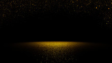 Twinkling Golden Glitter Falling On A Flat Surface Lit By A Bright Spotlight
