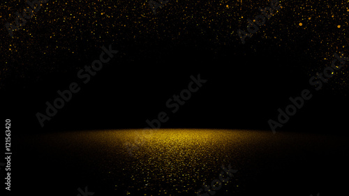 Zdjęcie XXL migotliwy złoty blask padający na płaskiej powierzchni oświetlony jasnym światłem reflektorów
