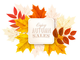 Poster - Autumn Abstract Banner With Colorful Leaves. Vector.