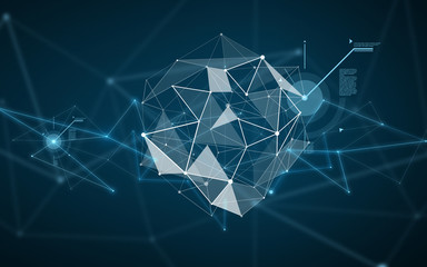 Wall Mural - illustration of low poly hologram over dark