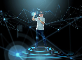 Wall Mural - happy man in virtual reality headset or 3d glasses