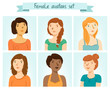 Set of 6 female characters avatars.