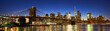 Brooklyn Bridge panorama with Manhattan skyline at dusk, New York
