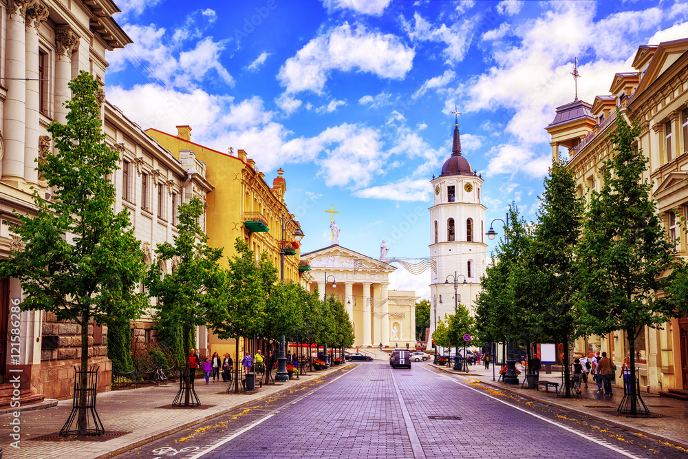 Obraz na płótnie Gediminas Avenue and Cathedral square, Vilnius, Lithuania, w salonie