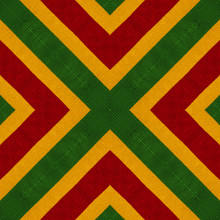 Reggae Colors Crochet Knitted Style Background, Top View. Collage With Mirror Reflection. Seamless Kaleidoscope Montage For Cushion, Blanket, Pillow, Plaid, Tablecloth, Cloth