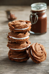 Wall Mural - Homemade chocolate chip cookies with a marshmallow on the New Year's table.