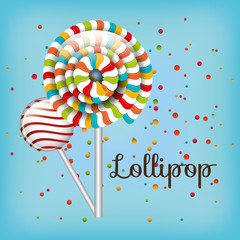 Canvas Print - lollipop spiral colors and confetti with blue background vector illustration eps 10