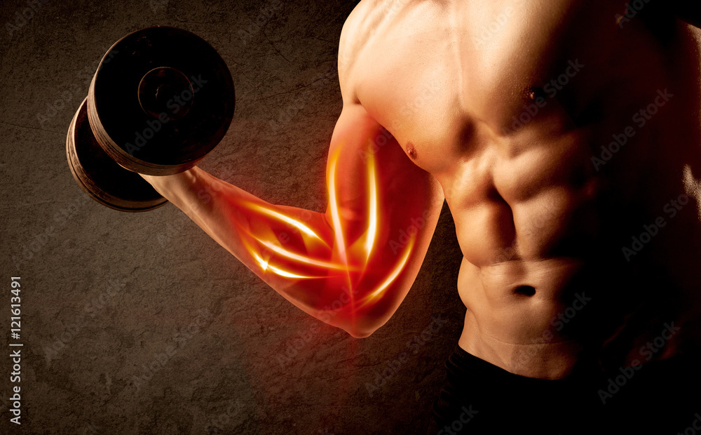 Red Muscle Build Muscle Fit bodybuilder lifting weight with red muscle concept Stock Photo ...