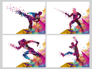 Sticker - Set of four Sports with Players. Vector Abstract Illustration.