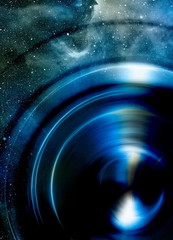 Leinwandbilder - Audio music Speaker with color effect. Cosmic space and stars, cosmic abstract background.