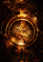 Poster - Ancient Mayan Calendar, abstract color Background, computer collage.